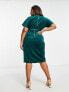 Closet London Plus kimono sleeve velvet midi dress with wrap tie in emerald