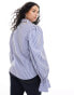 ASOS DESIGN Curve volume sleeved soft shirt with ruffle cuff in blue stripe