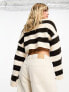 Miss Selfridge wide stripe crop knit jumper in chocolate stripe