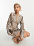 ASOS DESIGN embellished swirl mini dress with texture detail in taupe