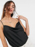 River Island satin cowl neck cami top in black