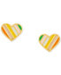 Children's Striped Enamel Heart Stud Earrings in 14k Gold