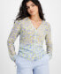 ფოტო #1 პროდუქტის Women's Printed Ruched Button Front Top