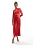 ASOS DESIGN high neck maxi satin tea dress in dark red