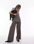 Фото #1 товара Topshop co-ord stripe linen wide leg pleated trouser in brown