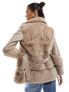 River Island faux fur panelled biker jacket in cream