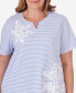 ფოტო #4 პროდუქტის Plus Size Summer Breeze Mini Stripes T-shirt with Butterfly Lace Detail