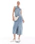 Vero Moda Tall button front sleeveless maxi dress in vintage denim blue