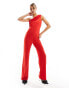 Фото #4 товара Vesper satin trim one shoulder wide leg jumpsuit in red