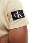 Фото #4 товара Calvin Klein Jeans badge logo waffle t-shirt in beige