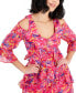 ფოტო #4 პროდუქტის Petite Printed Cold-Shoulder Asymmetric-Ruffle Dress