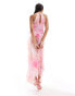 Фото #3 товара Mango high neck washed floral maxi dress in pink