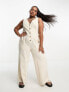 Фото #1 товара ASOS DESIGN Curve linen look button through jumpsuit in oatmeal