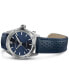 Women's Swiss Automatic Jazzmaster Performer Blue Leather Strap Watch 34mm