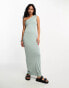 ASOS DESIGN draped one shoulder maxi dress in sage