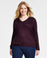 ფოტო #3 პროდუქტის Plus Size Ribbed Metallic-Threaded Sweater