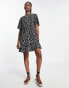 QED London tiered smock dress in mono abstract print