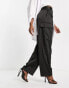 River Island satin utility cargo trouser in black