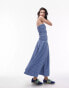 Фото #1 товара Topshop shirring check bandeau maxi dress in blue