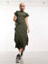 Фото #1 товара COLLUSION exposed seam wrap midi skirt in khaki