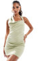 Фото #2 товара ASOS DESIGN structured draped neckline mini dress in sage green