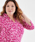 Фото #3 товара Plus Size Printed Johnny-Collar Knit Tunic Top, Created for Macy's