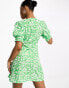 New Look button through tea mini dress in green floral