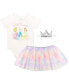 ფოტო #1 პროდუქტის Baby Girls Princess Cinderella Aurora Belle Baby Bodysuit Tutu and Headband 3 Piece Outfit Set