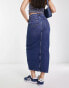 New Look split front denim maxi skirt in dark blue