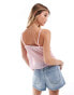 Pieces romantic sheer tie front cami top in pink