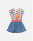 ფოტო #1 პროდუქტის Girl Bi-Material Dress With Chambray Skirt And White Printed Butterflies - Child