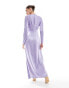 ASOS DESIGN satin seam detail maxi dress with long sleeves in lilac