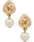 ფოტო #1 პროდუქტის Gold-Tone Textured Knot & Imitation Pearl Clip-On Drop Earrings