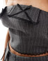 Фото #4 товара Reclaimed Vintage tailored bandeu top in grey pinstripe with lace and bows