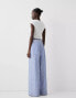 Bershka deep waistband wide leg trousers in blue stripe