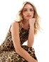 Фото #4 товара Miss Selfridge Petite slash neck scoop back maxi dress in animal print