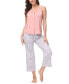 ფოტო #4 პროდუქტის Women's 2 Piece Button Down Top with Cropped Wide Leg Pants Pajama Set