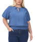 Фото #1 товара Plus Size Puff-Sleeve Smocked-Waist Blouse