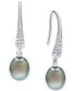 ფოტო #1 პროდუქტის Tahitian Pearl (10mm) & Zircon (1/2 ct. t.w.) Drop Earrings in Sterling Silver