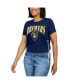 ფოტო #4 პროდუქტის Women's Navy Milwaukee Brewers Side Lace-Up Cropped T-shirt