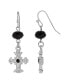 Silver-Tone Black Crystal Cross Drop Earrings