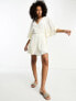 ASOS DESIGN crochet short sleeve wrap mini dress with buttons in cream