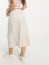 Pieces Petite exclusive midi cargo skirt with toggle drawstring in ecru