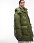 Фото #2 товара Topshop oversized hooded puffer jacket with front pockets in khaki