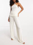 Фото #1 товара Loungeable crinkle velour halter and wide leg trouser pyjama set in ivory