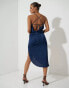 Aria Cove cowl neck thigh spilt midi dress in satin navy