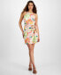 Фото #1 товара Women's Floral High-Neck Linen Blend Sleeveless Mini Dress, Created for Macy's