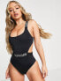 Фото #7 товара Calvin Klein logo cut out swimsuit in black