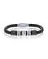 ფოტო #1 პროდუქტის Stainless Steel Two-Tone w/ Black CZ Genuine Leather Bracelet