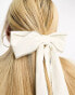 My Accessories London long velvet rhinestone bow hair clip in white